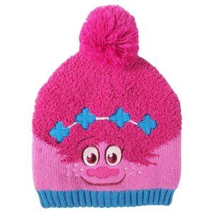 Trolls Pink Poppy Beanie Hat, Size 2T-5T, Cute Embroidered Face, Fluff Ball